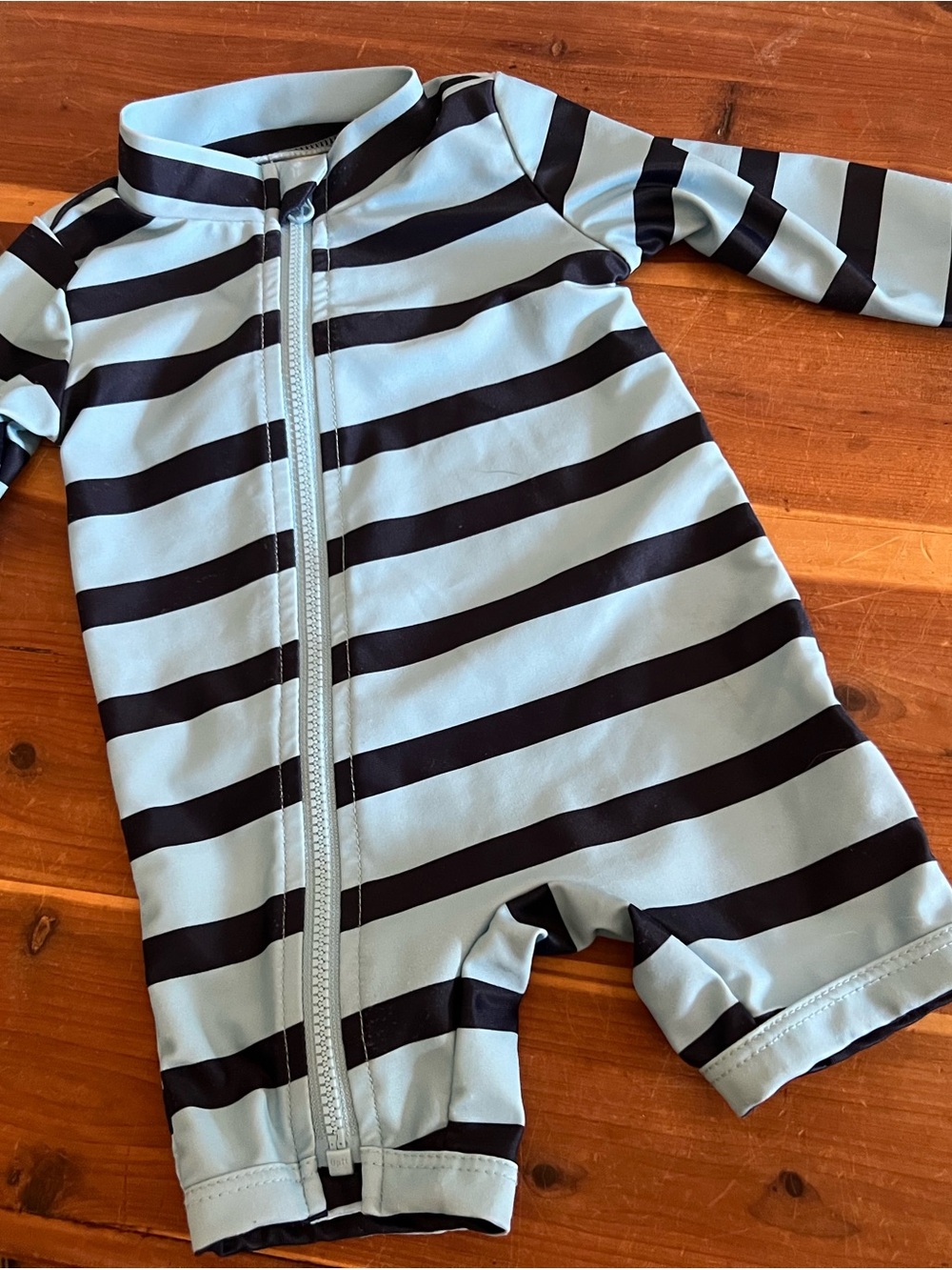 Carter's Light Blue and Black Striped Zip-Front One-Piece